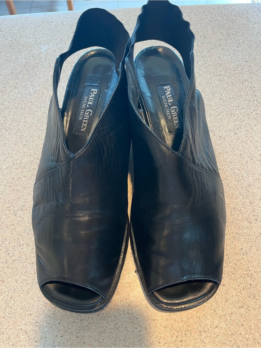 Paul Green Soft Black Leather Peep-Toe Slingback Shoes